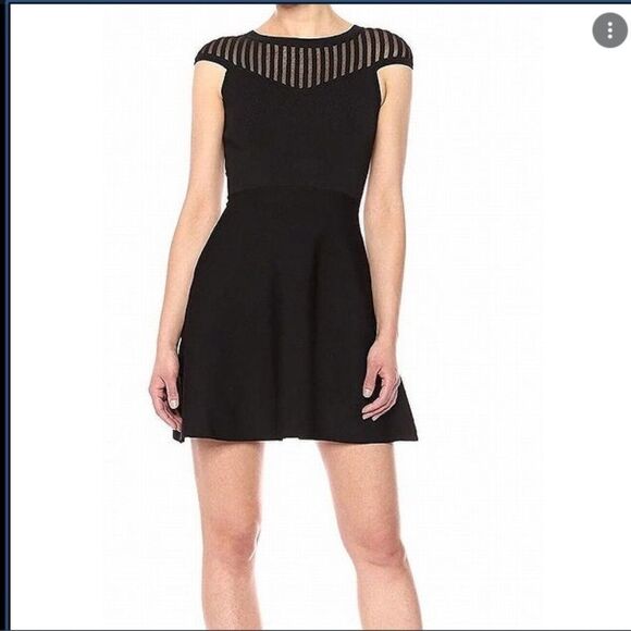 French Connection Rose Crepe Mesh Fit and Flare Dress sz 2 - Picture 2 of 6